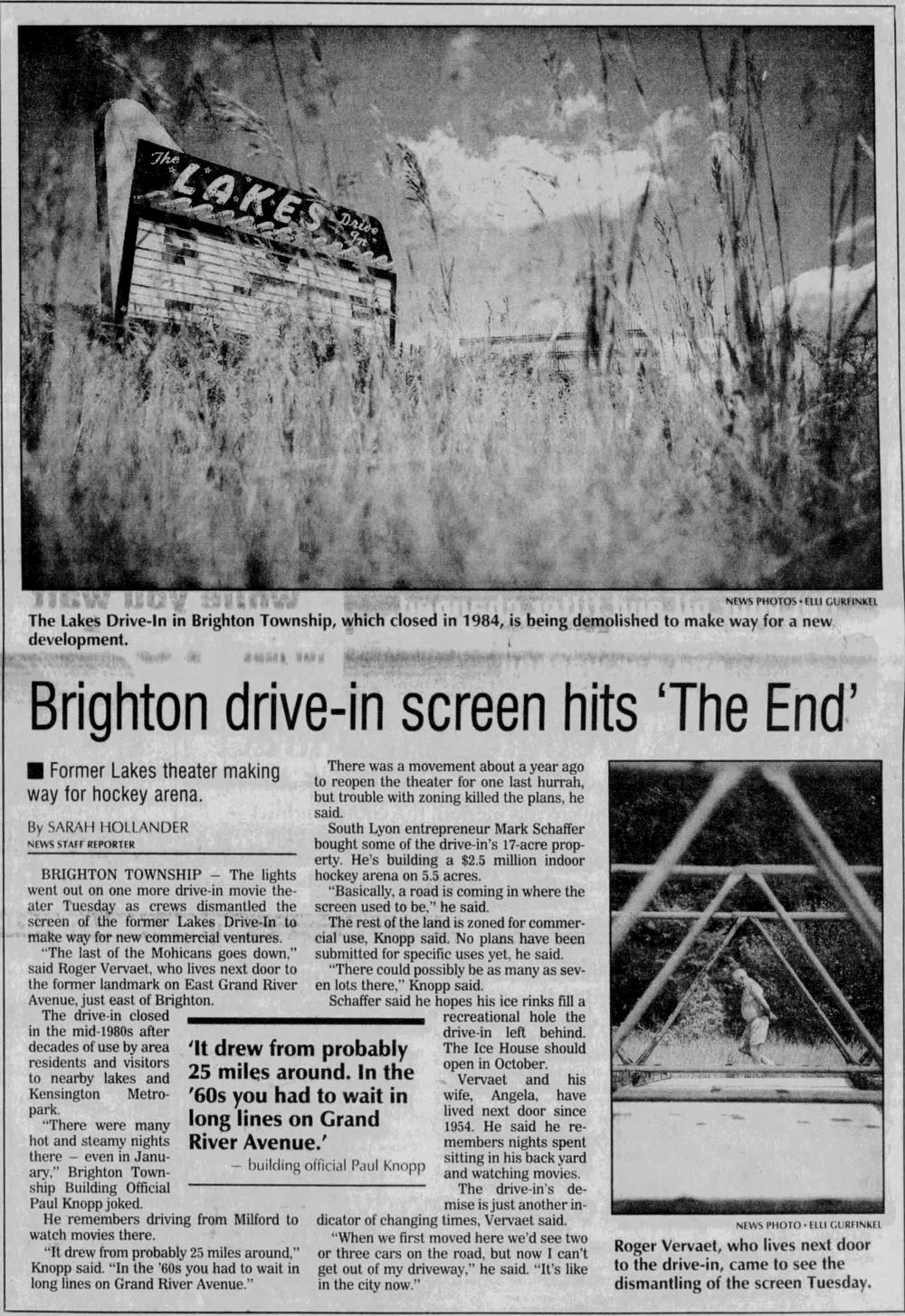 Lakes Drive-In Theatre - The Ann Arbor News June 1999